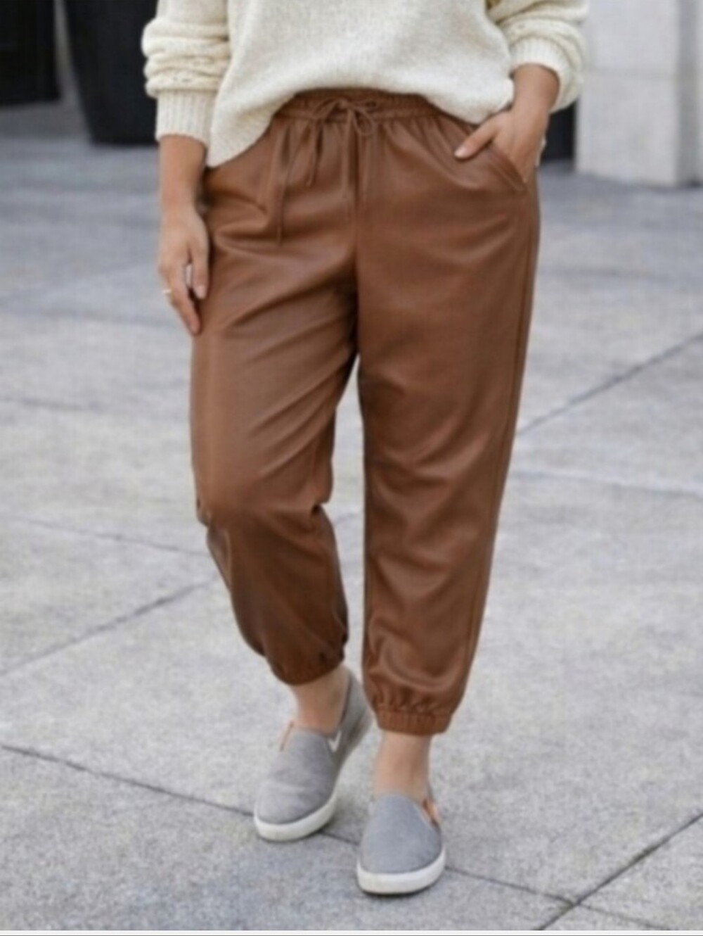 A New Day Faux Leather Jogger Pants Brown Pull-On Elastic Waist Pockets XXL